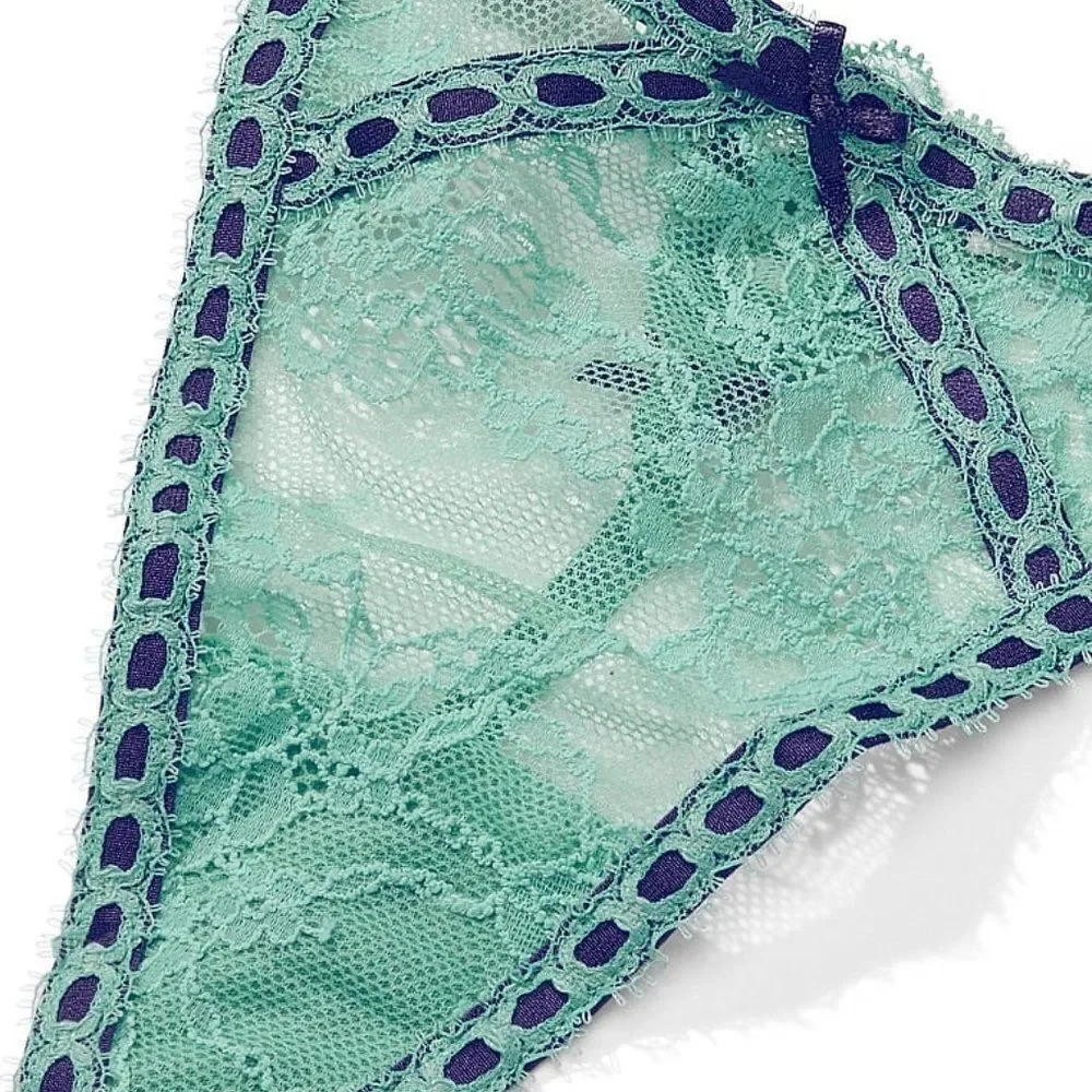 NWT Victoria's Secret Dream Angels Blue V-String Floral Lace Panties Size XL